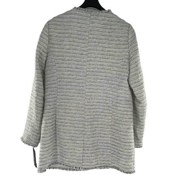 Karl Lagerfeld Paris Blazer Women's Size 16 Black/White Tweed Fringe Long Jacket - Picture 6 of 12